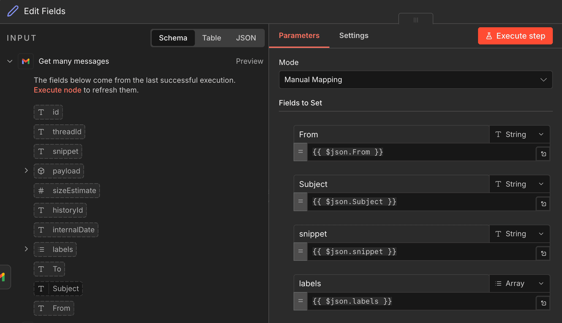 Edit Fields node setup in n8n